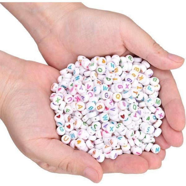 200 stk. bogstavperler, bogstaver - 4x7mm - Sort black