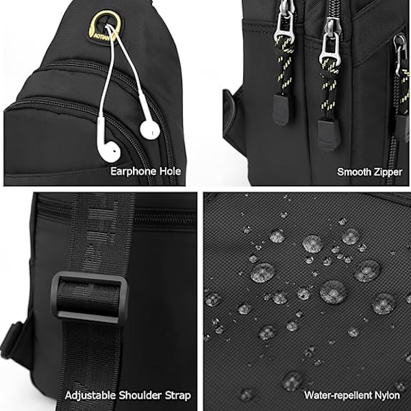 Sling Bag för Män och Kvinnor, Liten Bröstväska i Nylon, Vattentät, Lättviktig, Mini Crossbody Ryggsäck för Vandring, Camping