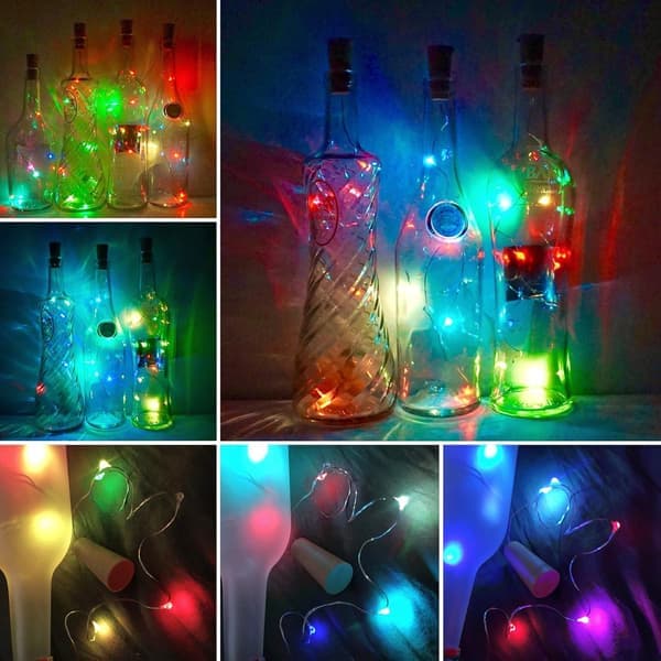 12 flaskelys, vinkorklys, 2 meter 20 lys, knappcellebatteridrevne LED-lys, vinkjedlys lilla