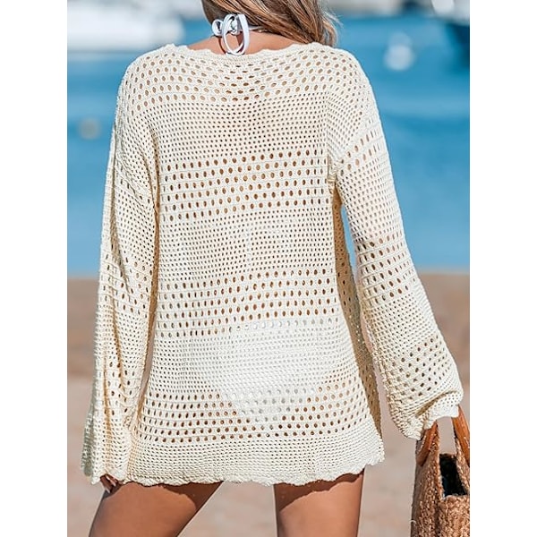Baddräkt Överdrag Dam Virkad Sommar Badkläder Stickad Pullover Strandklänning, XS, S, M, L, XL, Flerfärgad Off-white
