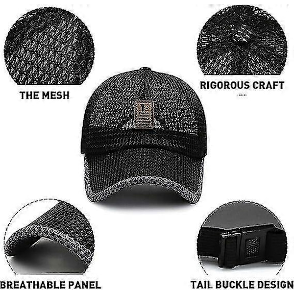 Unisex Åndbar Fuld Mesh Hat, Hurtigtørrende Løbehat, Sommer Mesh Baseball Cap Justerbar Kølende Vandsportshat Black