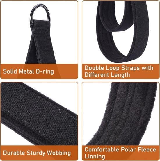 Pilatesremmar med dubbla öglor – Vadderade – D-ring – För Reformer – Hem & Gym – En storlek – 2-pack – Svart
