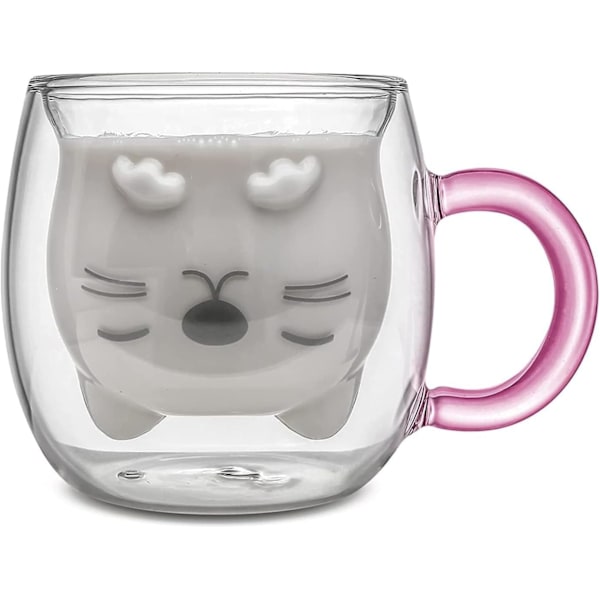 Söt Katt Kaffemugg, Dubbelväggigt Glas Tekopp, Alla Hjärtans Dag Påsk Mors Dag Examen Jul, Presenter till Kvinnor Fru Mamma Hennes Flicka Pojke Barn Lärare