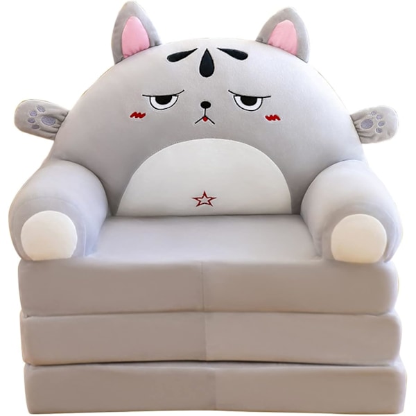 IQYU Stiftung Warentest Barnestol, lenestol, sofa, pute, plysj, sammenleggbar, med ryggstøtte, 2 i 1, sammenleggbar barnesofa, (AD, One Size) Raise your hand cat style