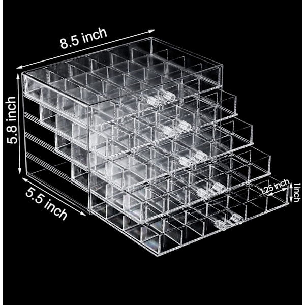 Akryl Smykkeskrin Øreringeholder med 5 Skuffer, 120 Rum Smykkeorganiseringsbakke Klar Ring Display Case til Perler