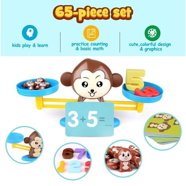 Matematiikkalelu - Apina Tasapaino Numerolohko - Koulutuslelu - Värikäs - Ikä 3+