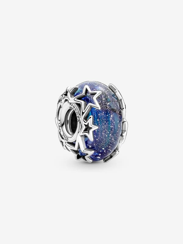 - Galaxy Blue & Star Murano Charm - Sterlingsølv