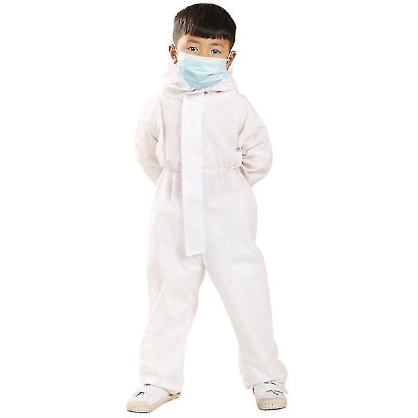 Säkerhetsskyddskläder Engångsoverall Dammtäta Kläder Nonwoven Andningsbara Isoleringskläder Arbetsdräkt Heldräkt Kostym För Barn White Height 110-120cm