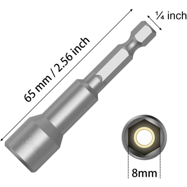 Magnetisk skruvmejselbit, 8mm 1/4'' sexkantskruvmejselbit, för elektrisk handborr/pneumatisk skruvmejsel/slagskruvmejselbit, 5 st