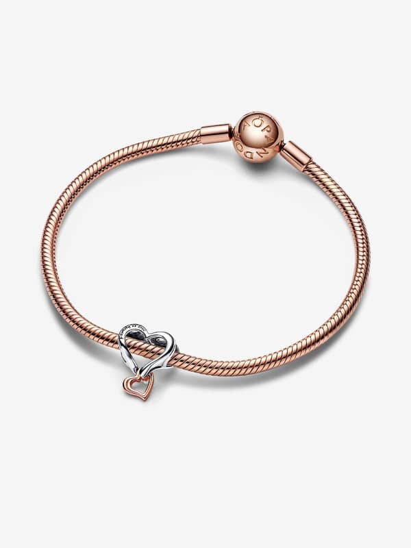 - Tofarget Openwork Infinity Heart Charm - Sterling sølv, 14k roségullbelegg