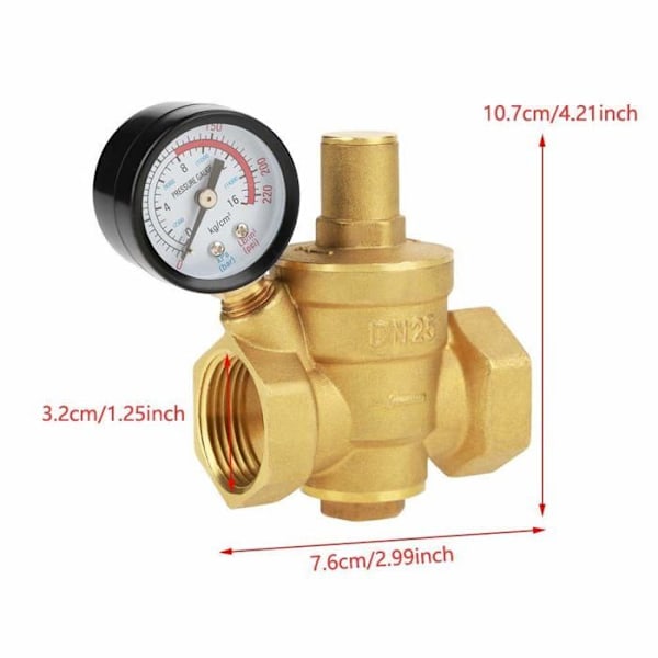 Trykkregulator, DN25 Justerbar Messing Slitesterk Vanntrykkreduserende Regulator + Metrisk Gjenget (1.6MPa)