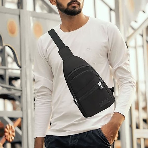 Lång Sling Bag Crossbody Väska för Kvinnor Män, Vattentät Axelväska, Liten Ryggsäck för Resor, Vandring, Löpning negro