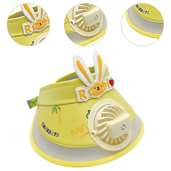 Solskärm Keps med Fläkt USB-driven Solhatt Inbyggd Fläkt för Flickor Pojkar Barn Strand Rosa Yellow M