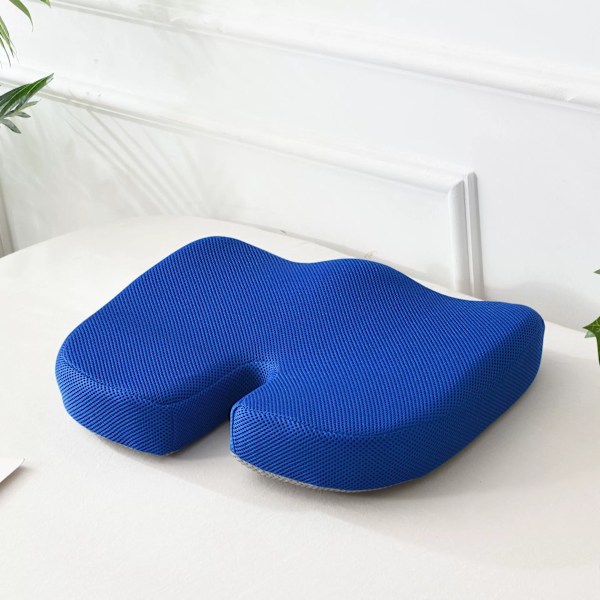 Setepute for kontorstol, memory foam, pute for lindring av halebeinsmerter, ryggstøtte, sklisikker sittepute for kontorpult, gamingstol Blue 45*45cm