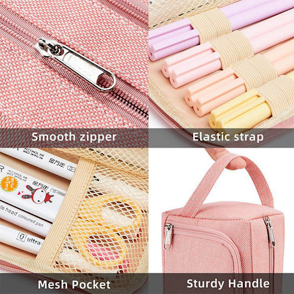 Pencilveske med stor kapasitet: Enkel Oxford-stoff pencilveske for studenter Pink