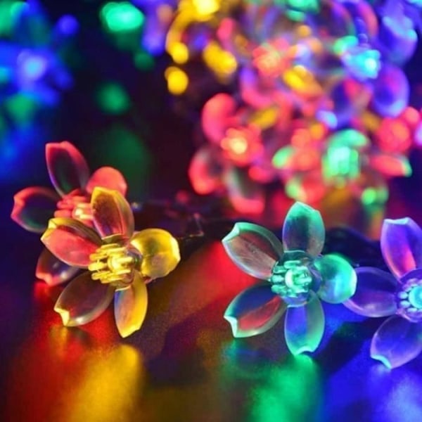 7m 50 LED Fargerike Utendørs Solcelle Lyslenker, Vanntette Lyslenker med Kirsebærblomstform, 8 Moduser Hagelys