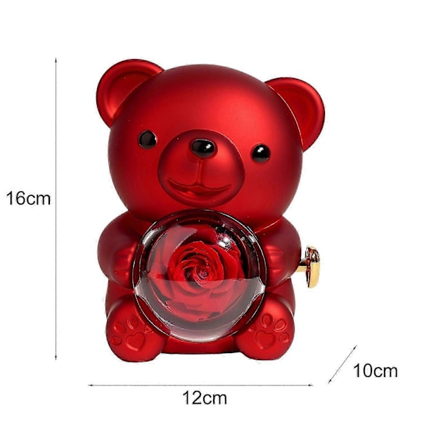 Konserverad Ros Nallebjörn Gåva med Hjärthalsband Roterbar Evig Blomma Björn Presentförpackning Fru Mamma Red