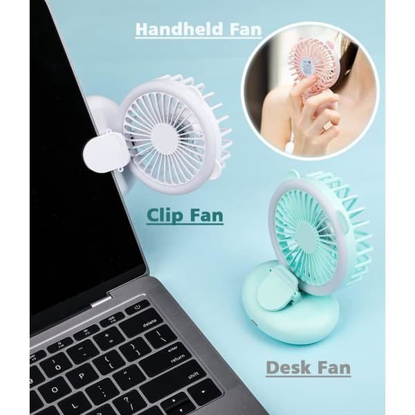 Bærbar ventilator, mini personlig ventilator med LED-lys, 2000 mAh batteri - Grøn