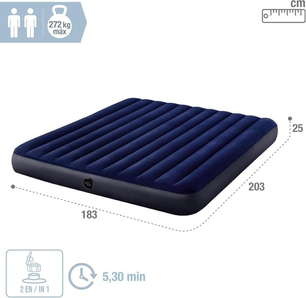 Intex 64755 Oppblåsbar seng, 203 x 183 x 25 cm, blå