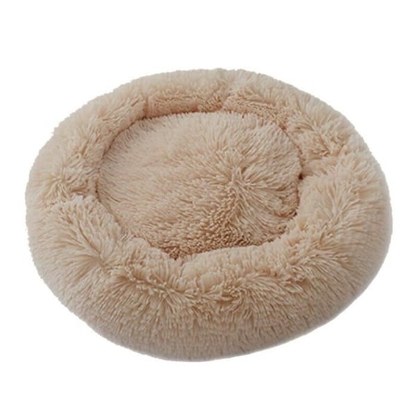 Rund Hunde- og Katteseng Blød og Komfortabel Plys Vintersovekurv - Lys Kaffe - 50 cm Light coffee Style 1