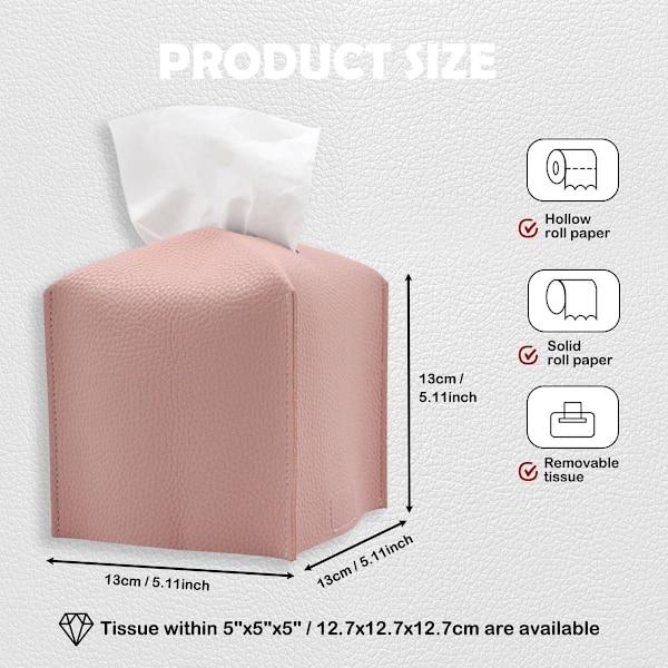 Servietboks Cover, PU Læder Firkantet Servietholder, Firkantet Servietdispenser til Hjemmet, Hotel, Kontor, Toiletbord og Restaurant - 1 stk. Pink Pink