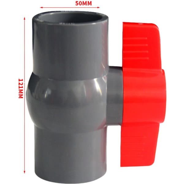 50 mm PVC kuleventil – Strømningskontroll – Glidende limforbindelse – For vannapplikasjoner