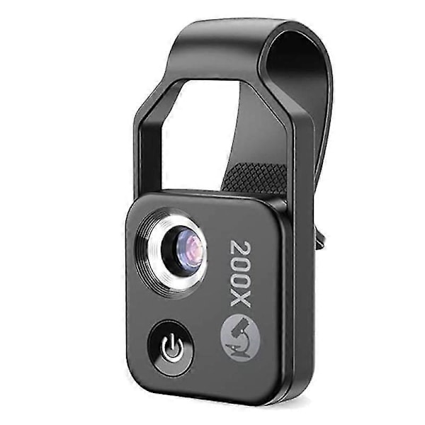 200X Mobiltelefon Mikroskop Tilbehør med CPL Linse, Bærbar Mini Digitalt Mikroskop med LED Lys/Universalklips