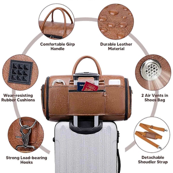 Rullekufferter til rejser, konvertibel duffel-kuffert med hjul, 100% splinterny Dark Brown