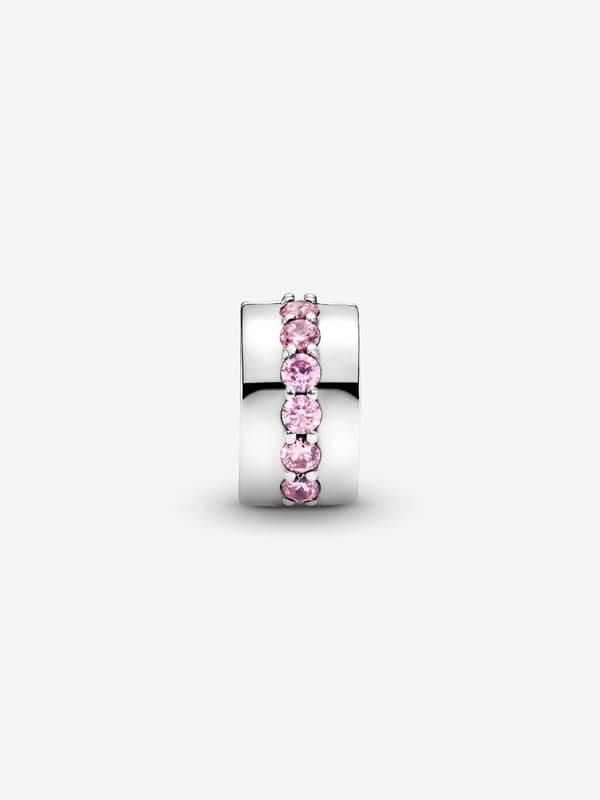 - Rosa Glittrande Rad Clip Berlock - Sterling silver