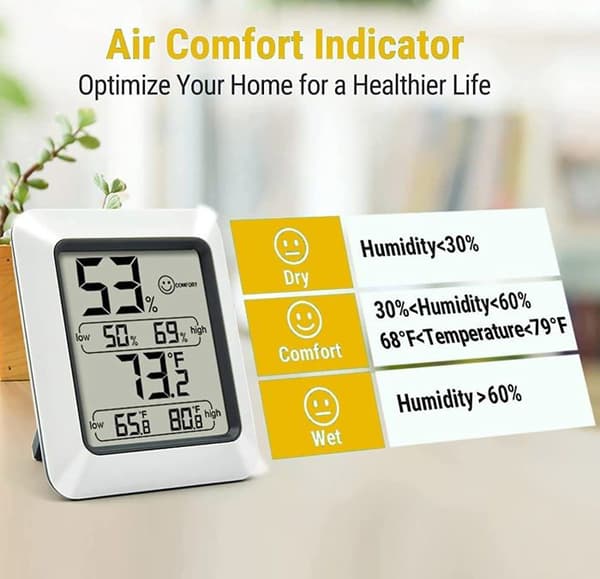 Digitalt termo-hygrometer, innendørs termometer med registrering og klima-indikator, klimakontrollmonitor