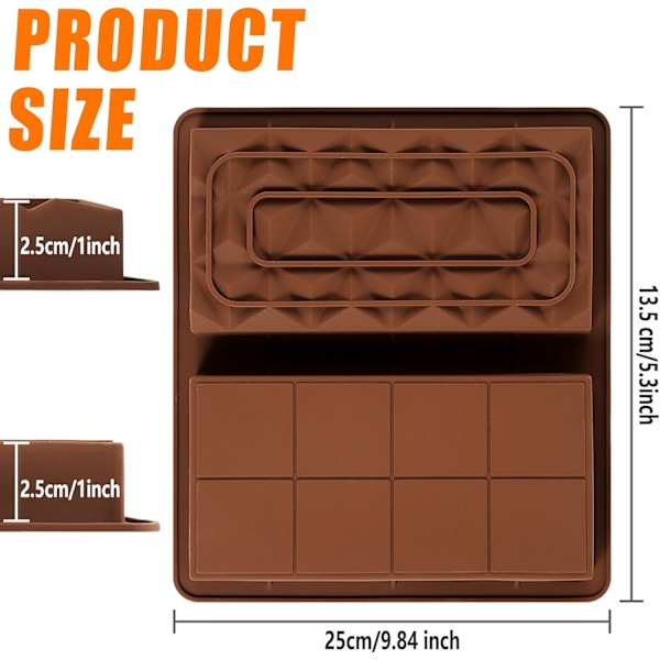 2 stycken djup chokladform silikon Dubai choklad chokladbräda 2 i 1 silikonform