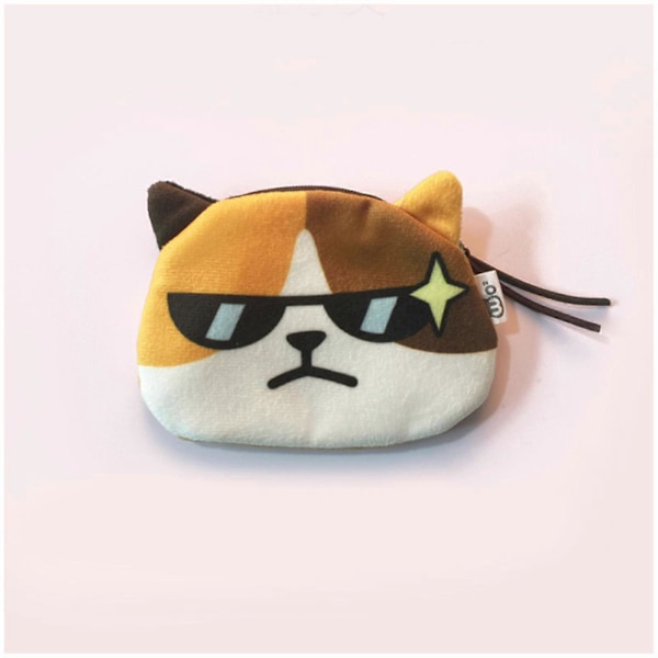 Bärbar Förvaringsväska för Hörlurar Tecknad Kattansikte Mönster Plysch Myntbörs Liten Plånbok för Utomhusaktiviteter och Resor angry meow