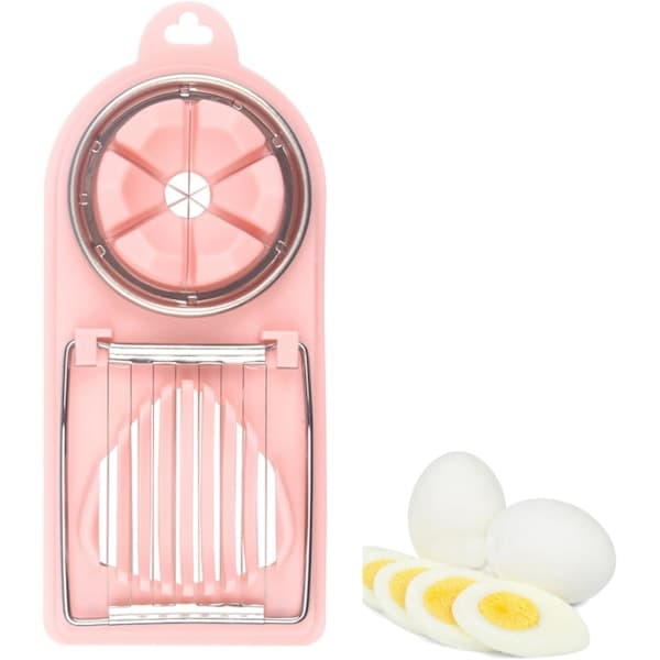 Eggekutter, 2-i-1 eggdeler, kokt eggkutter, multifunksjonell, for kutting av egg, banan, jordbær, kiwi (rosa)