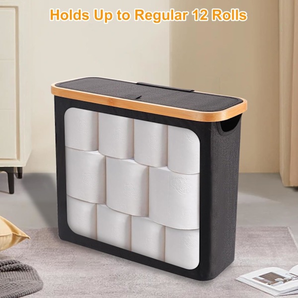 Toiletpapir opbevaring, til op til 12 mega ruller, 43,5 x 14,5 x 3 (sort)