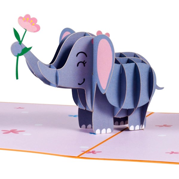 Pop-up Gratulasjonskort, 3D Elefant, perfekt for bursdagsfester, bursdagsgaver, jubileer