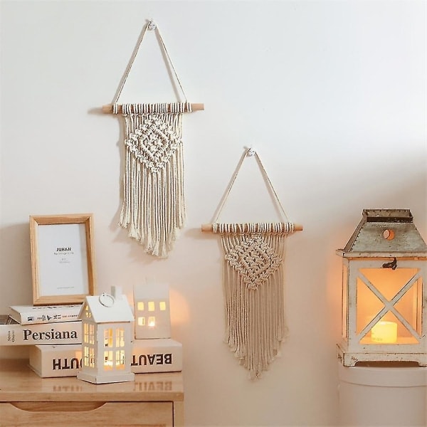 Macrame väggdekoration med bomullsrep, handvävd bohemisk gobeläng, geometrisk konst, vacker heminredning