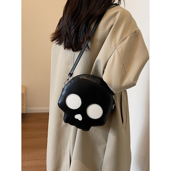 Svart dödskalle halloween läskig gotisk väska 22 x 21 x 6 cm PU, svart