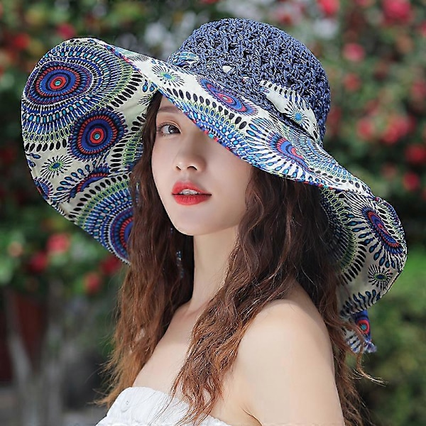 2023 NYE Dame Sommer Bucket Foldbar Mode Stråhat Panama UV Beskyttelse Solskærm Strandhat Tide Sommerhatte navy blue