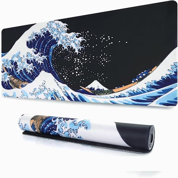 Gaming Musemåtte 800 x 300 mm Japan Kunst Kanagawa Surf og Sort M