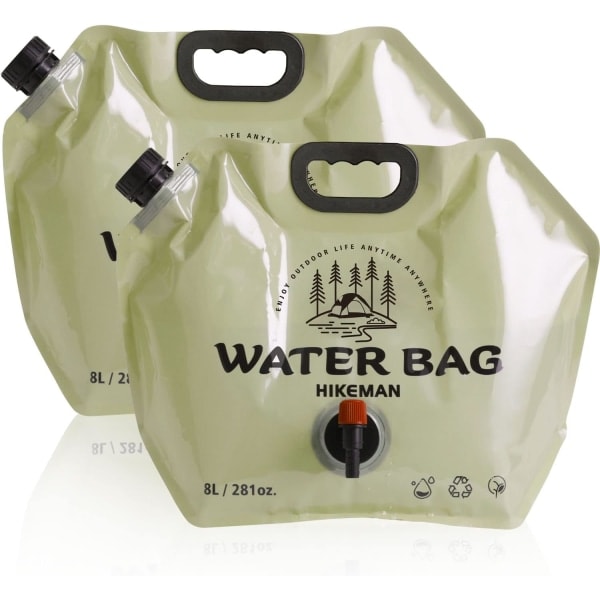 Hopfällbar vattenbehållare med pip, 8L dricksvattenbehållare för utomhuscamping picknick BBQ vandring ryggsäck överlevnad 2PCS
