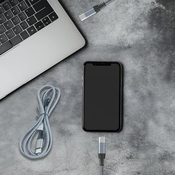 USB-C ladekabel 60 W hurtiglading, kompatibel med iPhone 15/Plus/Pro Max, Samsung Galaxy S24/S23/S22, Pixel 7 Pro Grå 1 m Grå Grå 1 m