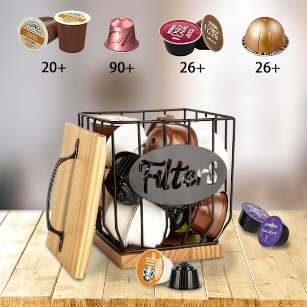 Kaffekapselkorg, kaffekapslar kapselhållare, förvaring för kaffekapslar, apbur, med lock, för förvaring av kaffekapslar och frukt
