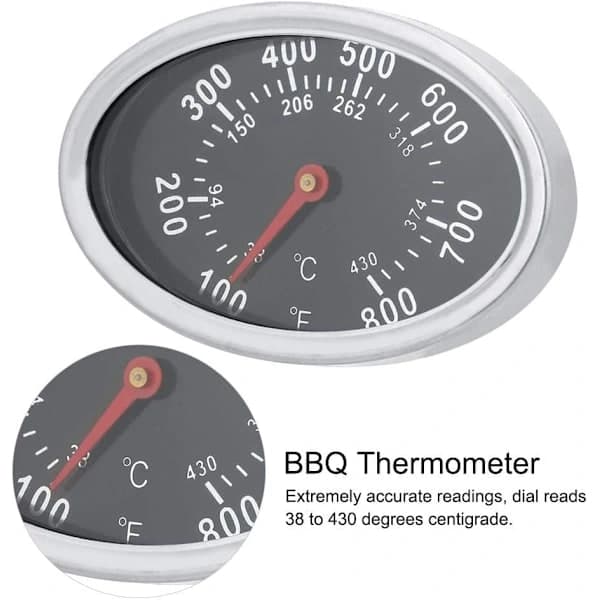 Ovalt BBQ-røgtermometer, rustfrit stål