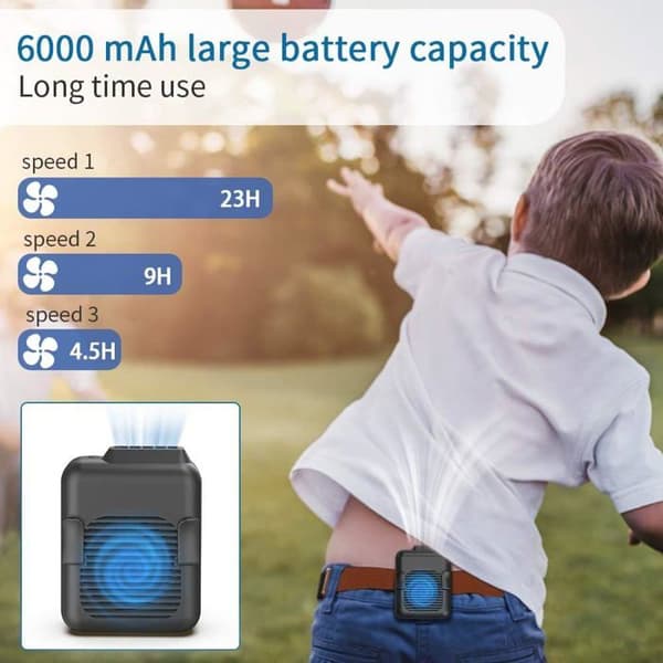 Midjefläkt, kraftfullt luftflöde, 23 timmars batteritid, USB-bältesfläkt