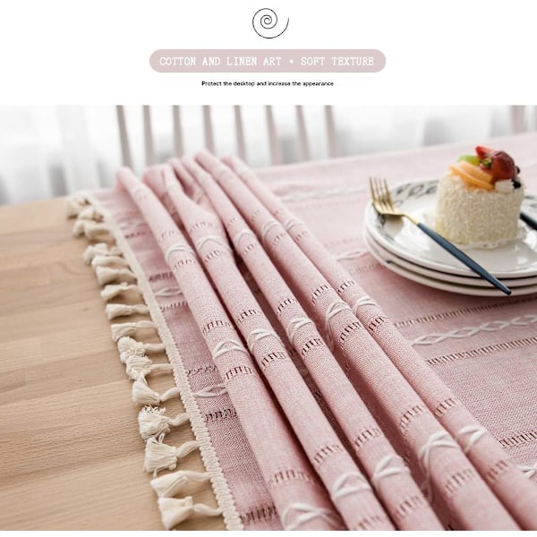 Duk Rektangulær Bordduk Bomull Lin Dusker Tørk Rengjør Vaskbar Duk Rynkefri for Kjøkken, Spisestue, (140 x 180 cm) Pink-Stripe,