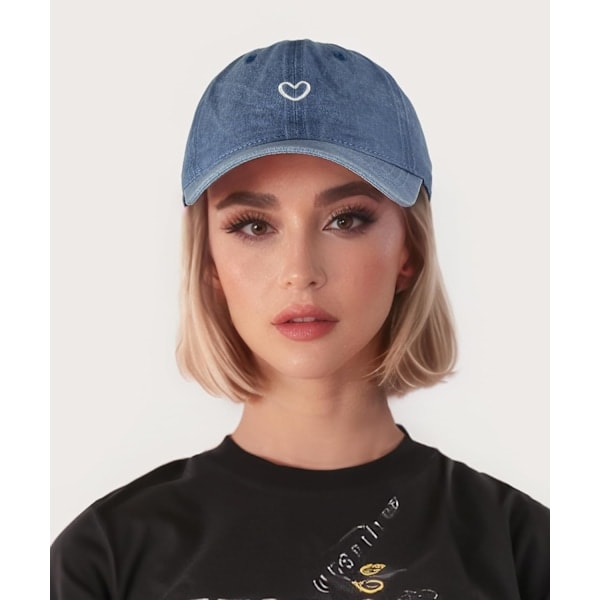 Baseballkasket til kvinder Vintage Vasket Bomuld Love Heart Broderet Justerbar Sommerhat