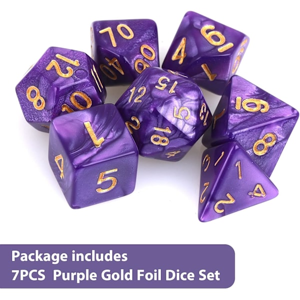 7 Delars DND Tärningsset för Dungeon and Dragons, Lila Nebula Polyedriska Tärningar RPG Rollspel Bordsspel D&D D20 D12 D10 D8 D6 D4 (Lila)
