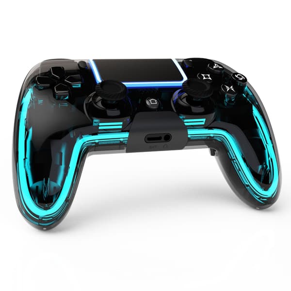 Trådlös PS4-handkontroll med Hall 3D-joysticks/RGB LED-lampor/programmeringsfunktion, spelkontroll för PS4/Slim/P Blå