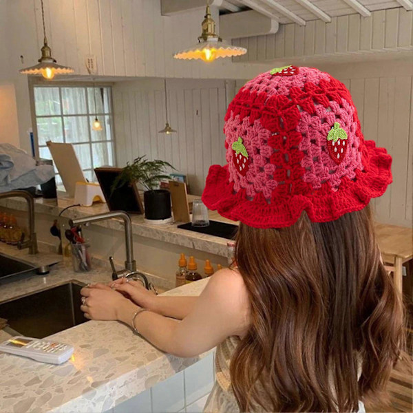 Sarjakuvatyylinen villapipo kirsikka-sieni-applikaatiolla, neulottu pipo, ontto karkkiväri, lasten päähine, lierihattu, lasten valokuvausvirkkaushattu syntymäpäiväjuhliin Strawberry
