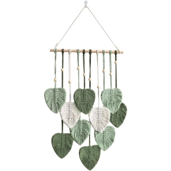 Makramee Seinävaate Vihreä Lehti Tupsu Seinävaate Boho Chic Seinäkoriste Käsintehty Kudottu Puuvillaköysi Seinävaate Esteettinen Boheemi Seinätaide